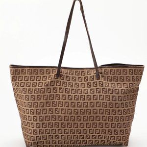 Fendi Zucca Brown Canvas Roll Tote Bag